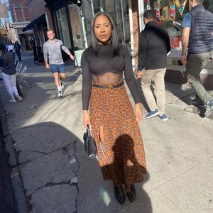 Leopard Print Double Split Midi Skirt